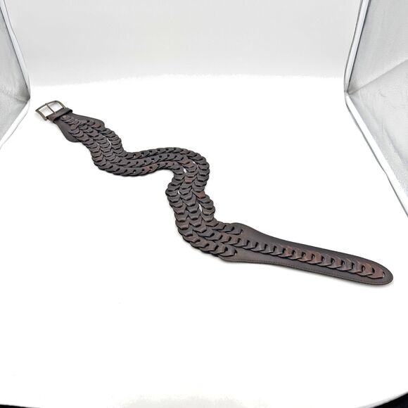 Italian Leather Belt Unique Vintage Boho Women’s Wide Brown Chain Braided 38”x3” main image 4